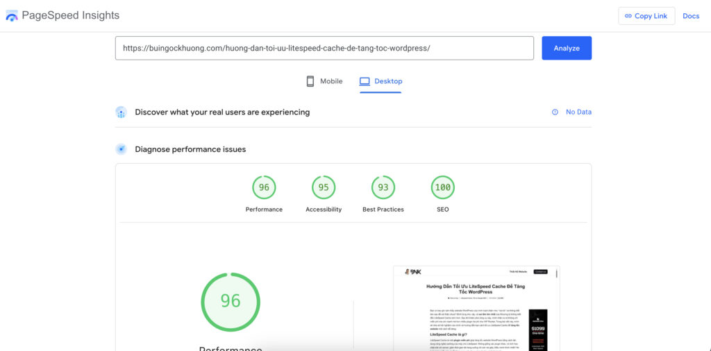Test Page Speed Chuẩn SEO