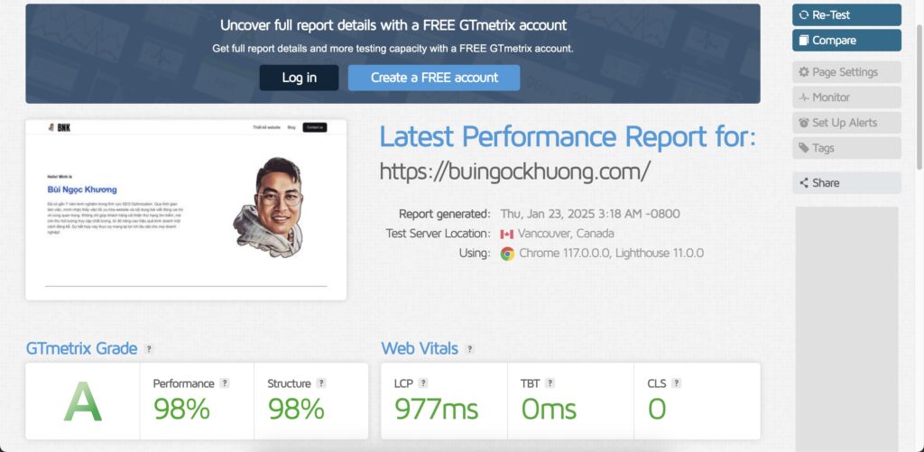 Check GTmetrix Buingockhuong Check GTmetrix