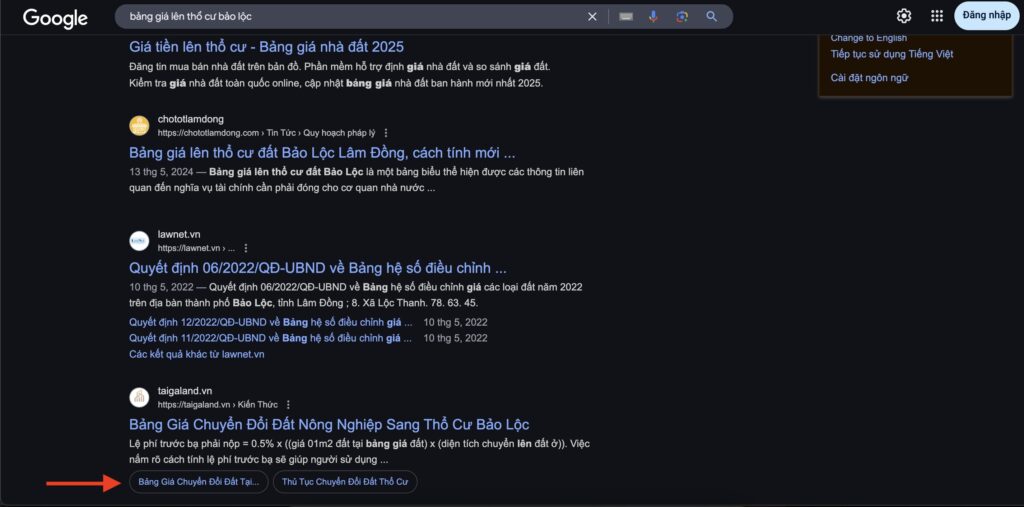 Kết quả của Table of Content