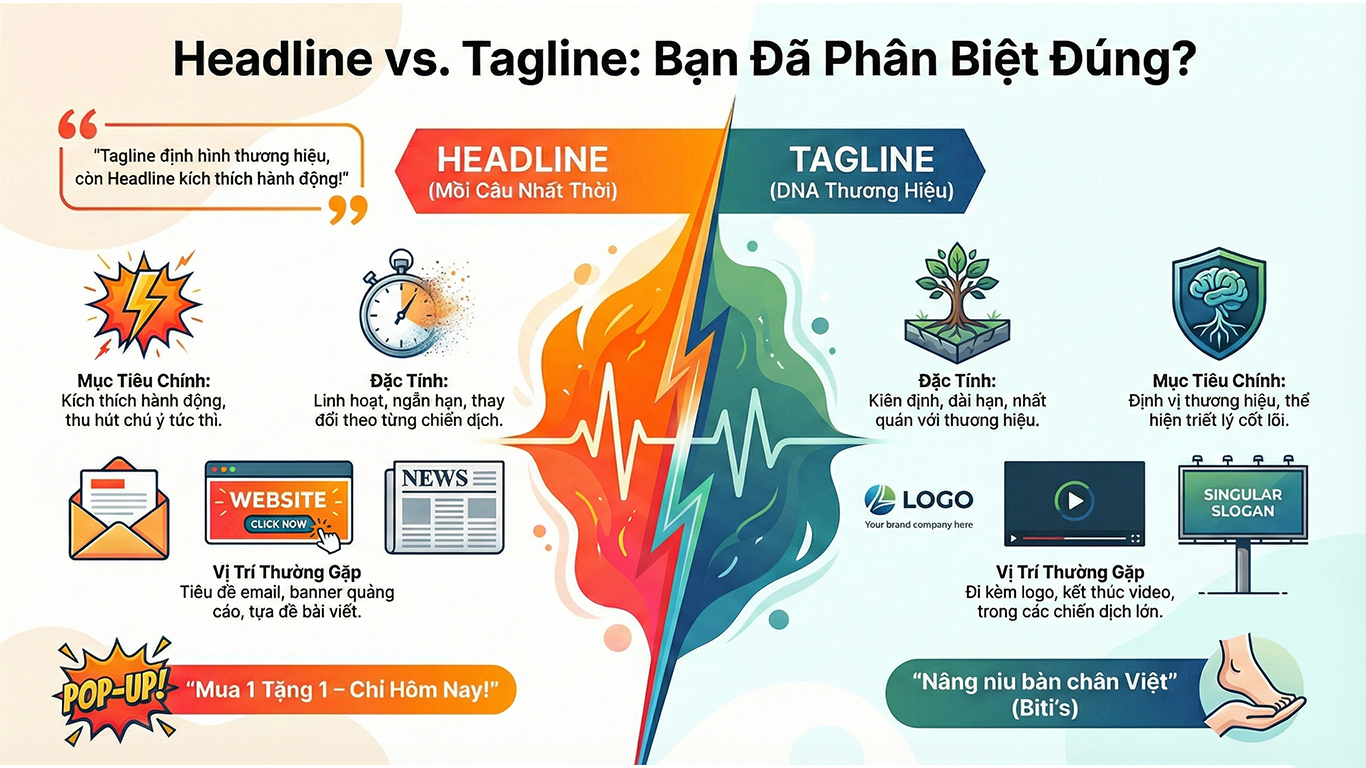 Phân biệt tagline và headline