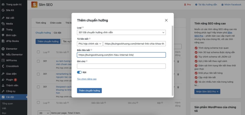 Chuyển hướng 301 link bị lỗi