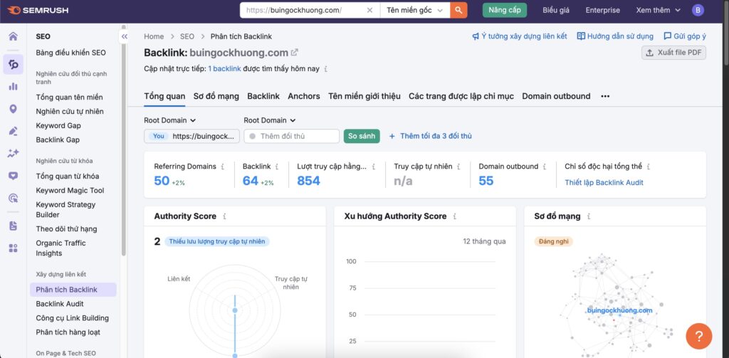 Kết quả phân tích link semrush