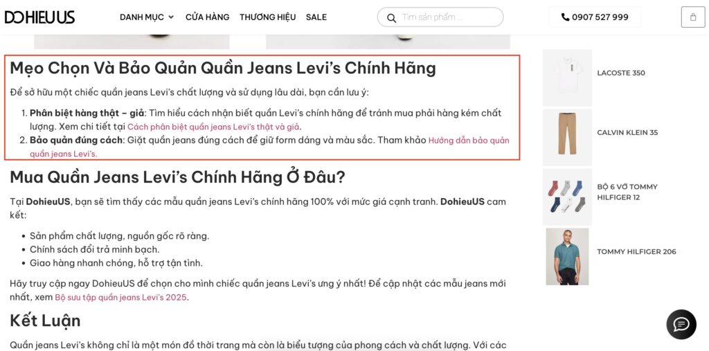 Ví dụ chèn internal link