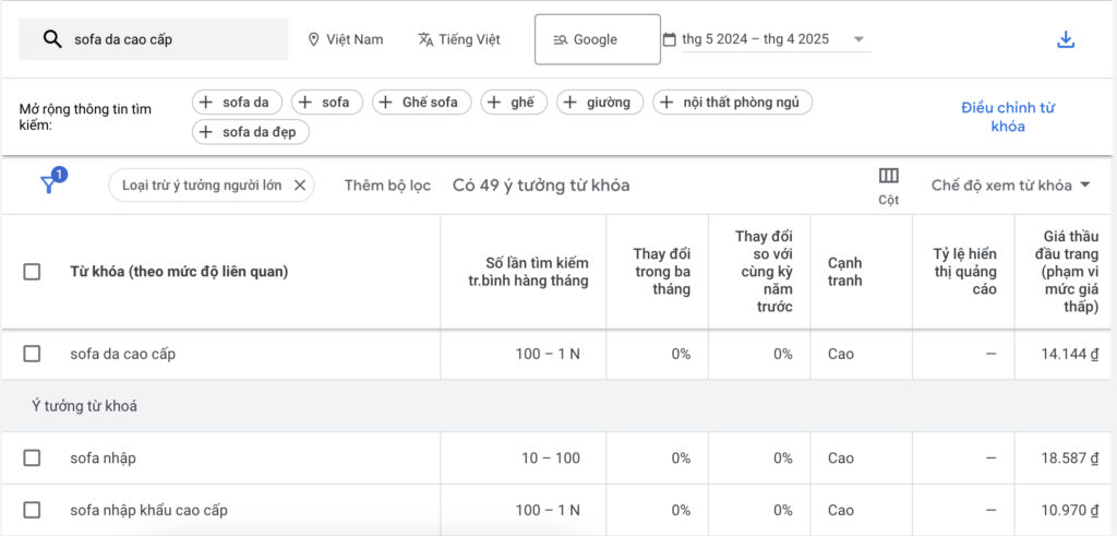 Sử dụng Keyword Planner để tìm từ khóa