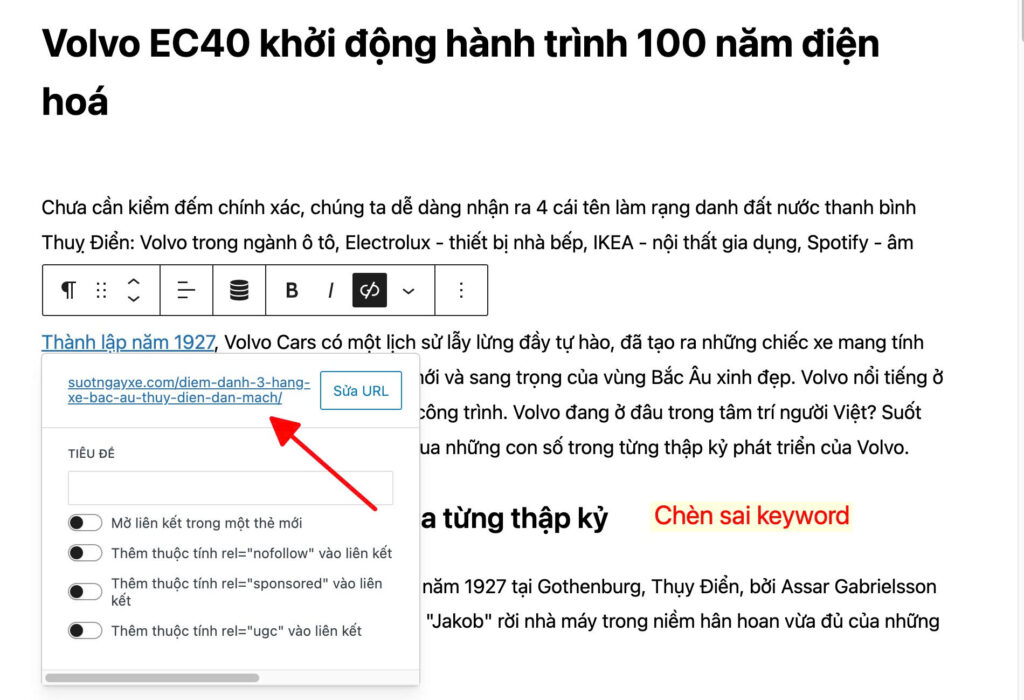 Chèn sai link
