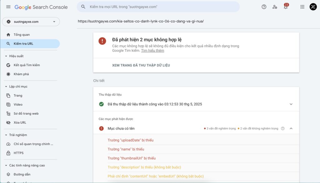 Một số vấn đề video không được lập chỉ mục
