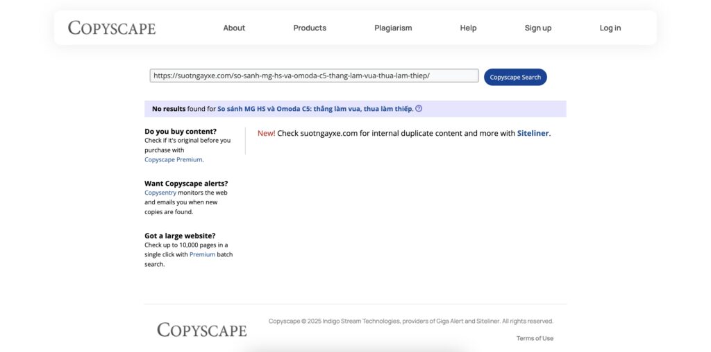 Thường xuyên sử dụng Copyscape để kiểm tra nội dung trùng lặp