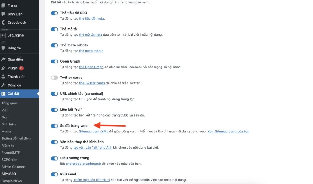 bật sitemap trong slimseo