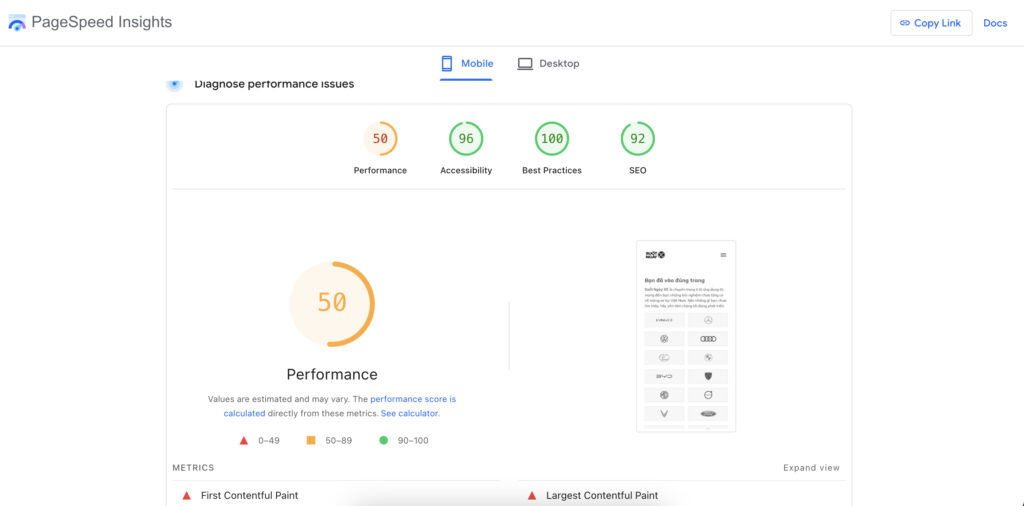 check điểm SEO trên Mobile