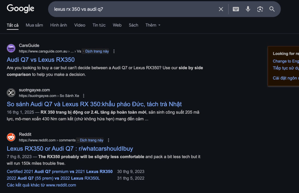 Keyword đã xuất hiện trang 1 google