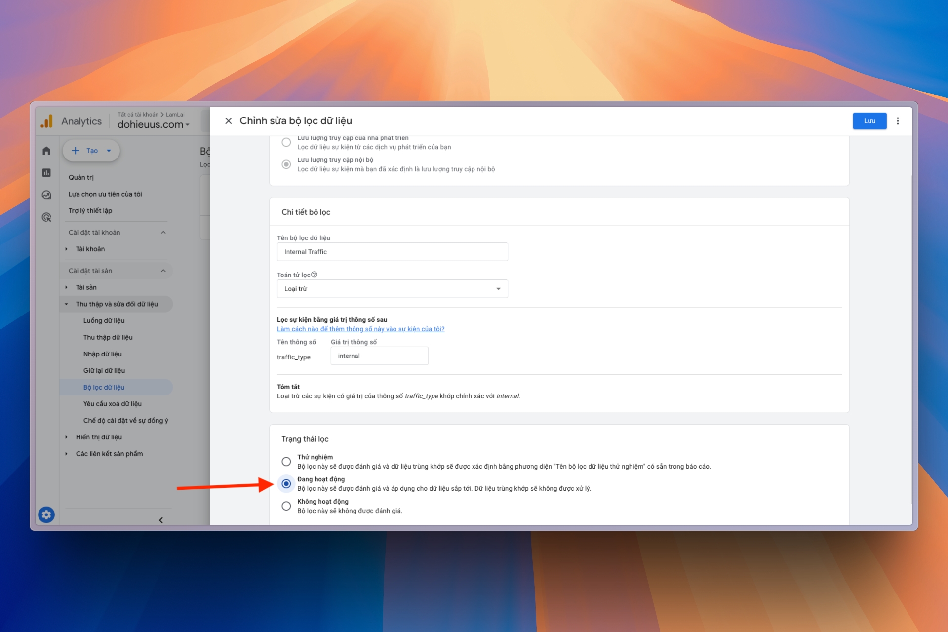 Kích hoạt bộ lọc