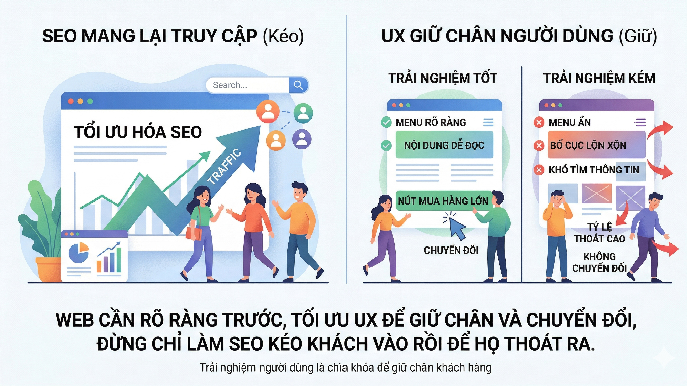 SEO mang lại truy cập, UX giữ chân người dùng